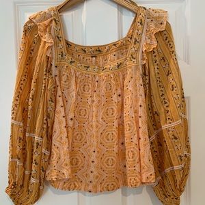 Free People Yellow Patterned Blouse